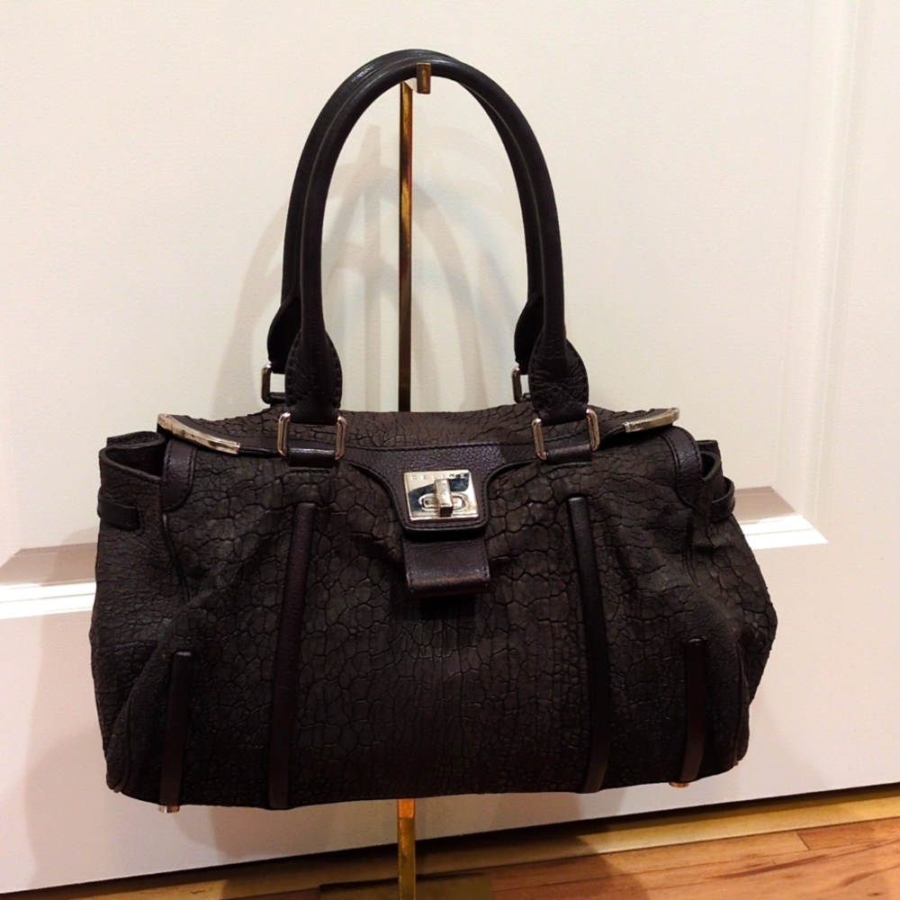 Celine EUC Brown crocodile embossed Turnlock Shoulder Bag With COA